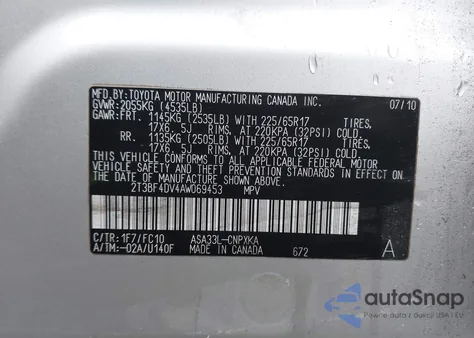 2010 Toyota Rav4 z USA, uszkodzony, nr VIN 2T3BF4DV4AW069453
